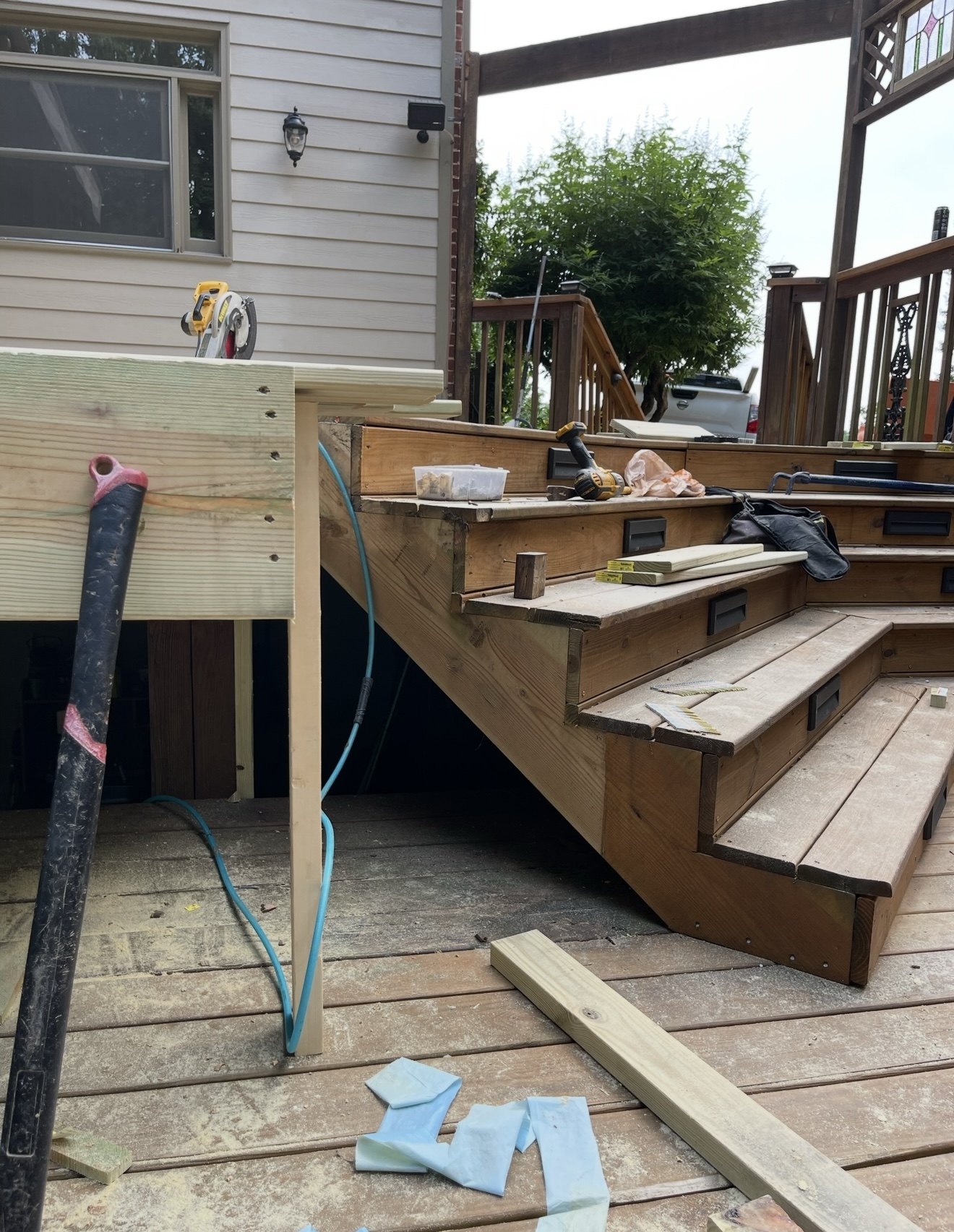Partially completed wooden deck stair repair in progress by BR Home Repairs in Atlanta